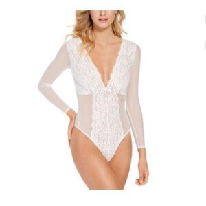 NWT INC Intimates Mesh Cheeky Lace Bodysuit White Festival Fairy Medium 00